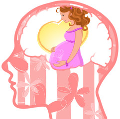Human profile and brain with pregnant woman