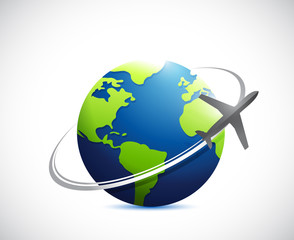 globe and airplane route illustration design