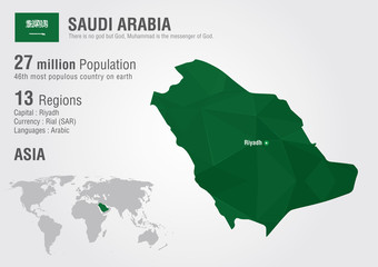 Saudi Arabia world map with a pixel diamond texture.
