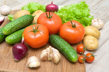 fresh vegetables closeup on wooden background