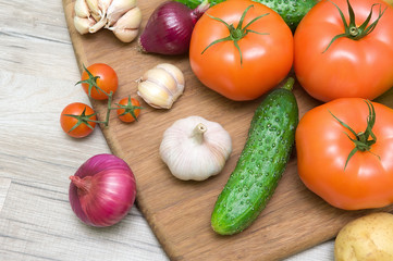 vegetables closeup on wooden background