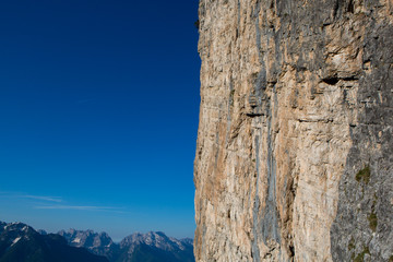 Dolomite peaks, mountains and blue horizon in Itally