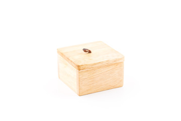 Wooden box with leather hook.