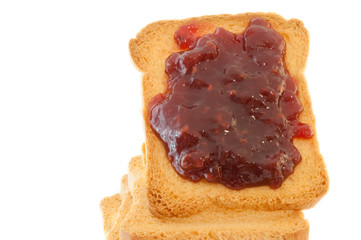 golden rusk and raspberry jam