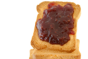 golden rusk and raspberry jam