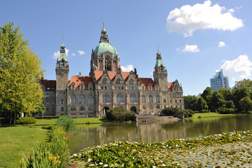 Obraz premium Neues Rathaus Hannover, Maschteich, Niedersachsen, Hannover