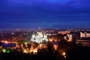 Fototapeta na wymiar Russia. Pyatigorsk. View of the evening city and Savior Cathedra