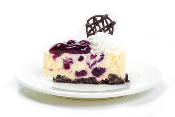 Blueberry cheese mousse in white background