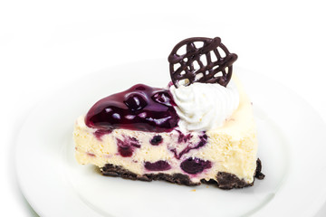 Blueberry cheese mousse in white background