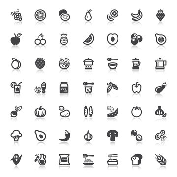 Vegan food flat icons with reflection