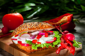 Fresh sandwich with cheese and vegetables