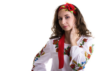 Girl in the Ukrainian national clothes isolated on white