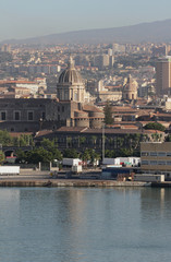Port, cathedral and city. Catania, Sicily, Italy