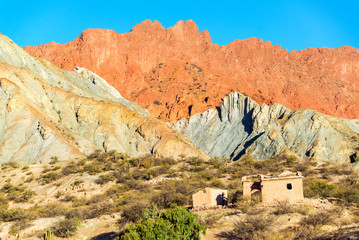 Ruined Building and Colorful Hills