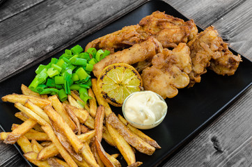 Fish and chips with homemade mayonnaise