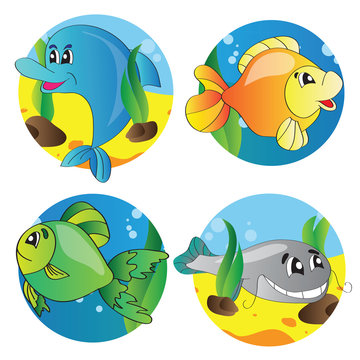 Vector set of images of the marine life