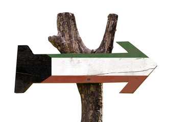 Kuwait wooden sign isolated on white background