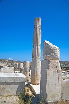 Ionian column capital, architectural detail on Delos island, Gre
