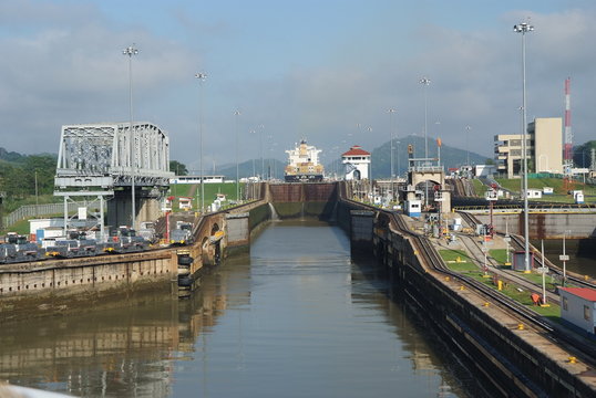 Gates and basin of Miraflores Locks Panama Canal
