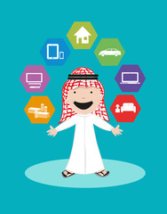 Arab Man Vector. Financial Security and Banking Solutions.