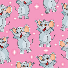 Elephant kids pattern wallpaper background in vector. Seamless