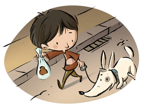 ni&ntilde;o paseando perro