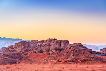 Fototapeta na wymiar Jordanian desert at early-morning in Wadi Rum, Jordan
