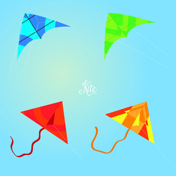 Set Of Different Kites Isolated On Background