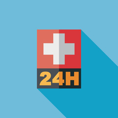 Fototapeta premium Hospitals 24 hours flat icon with long shadow