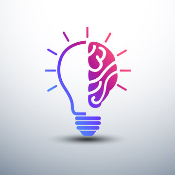 Creative brain Idea concept with light bulb icon ,vector illustr