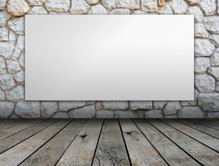 Blank frame on Stone wall and wood floor for information message