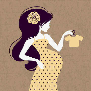 Vintage silhouette of pregnant woman with baby's loose jacket