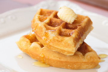 Waffle butter and honey