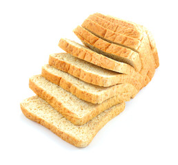 The cut loaf of bread with reflection isolated on white