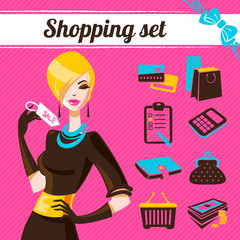 Shopping set, infographics of fashion women
