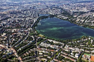 Fotobehang Hamburg, Luftaufnahme mit Alster © eyewave