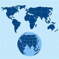 vector world map and globe