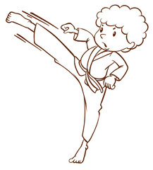 A simple sketch of a boy doing martial arts