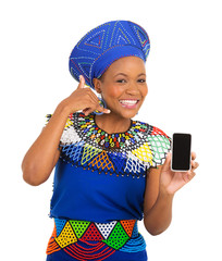 african woman doing call me sign
