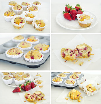 Strawberry muffins collage