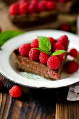 Chocolate tart with raspberries