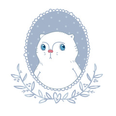 Portrait depicting white cat