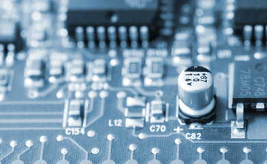 closeup of a printed circuit board