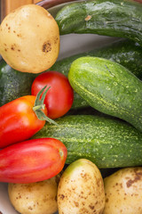 fresh organic vegetables from garden presented in ceramic bowl