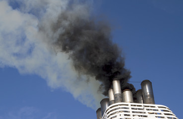 Ships funnel emitting black smoke