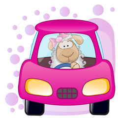 Sheep girl in a car