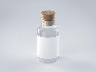 empty glass bottle with white label