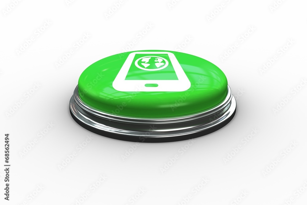 Poster Composite image of earth on tablet screen graphic on button