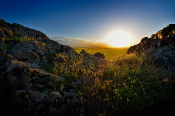Fototapeta na wymiar landscape with fields at sunrise