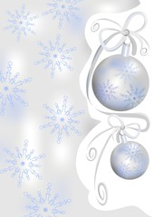 Christmas background with silver balls and snowflakes